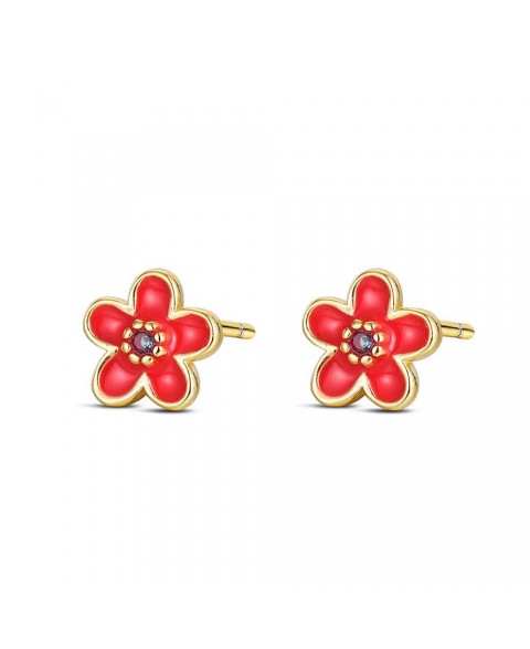 Pendientes Bebé Flor Roja Oro