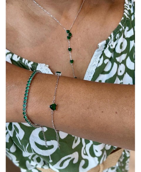 Pulsera Corazón Verde Plata...