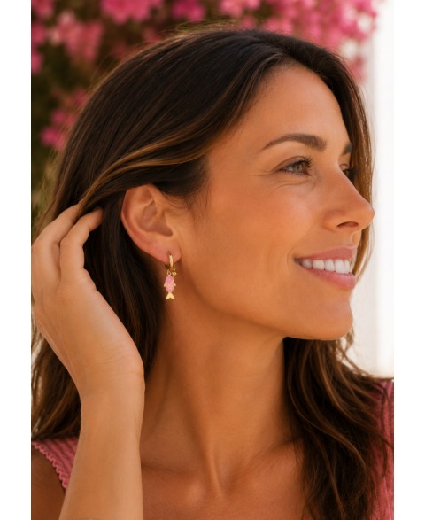 Pendientes Aro Peces Rosas...